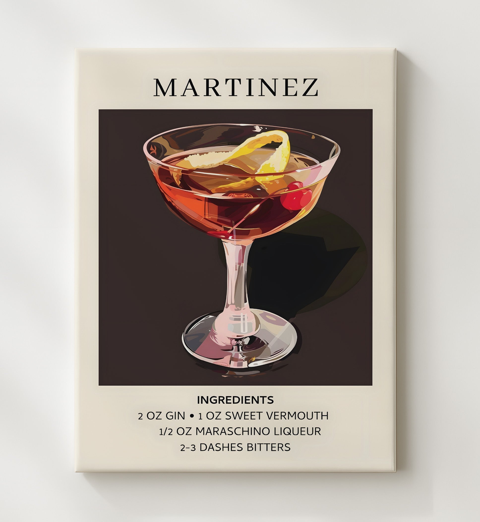 Martinez Classic Cocktail Canvas 20x24 wall art print – Drink Recipes decor