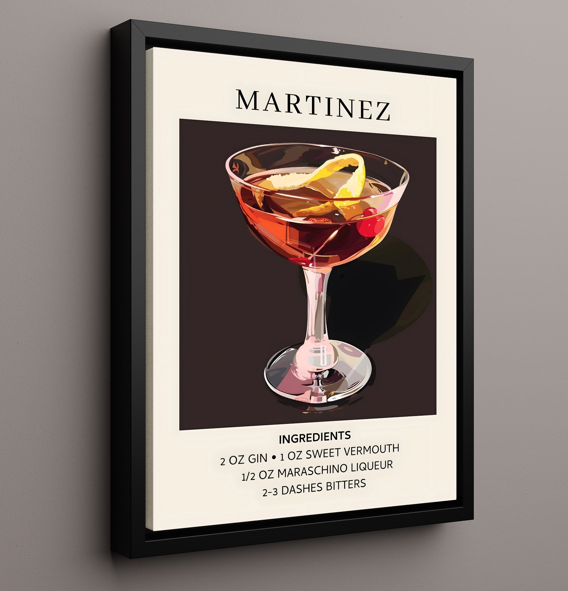 Martinez Classic Cocktail Framed Canvas 16x20 wall art print – Drink Recipes decor
