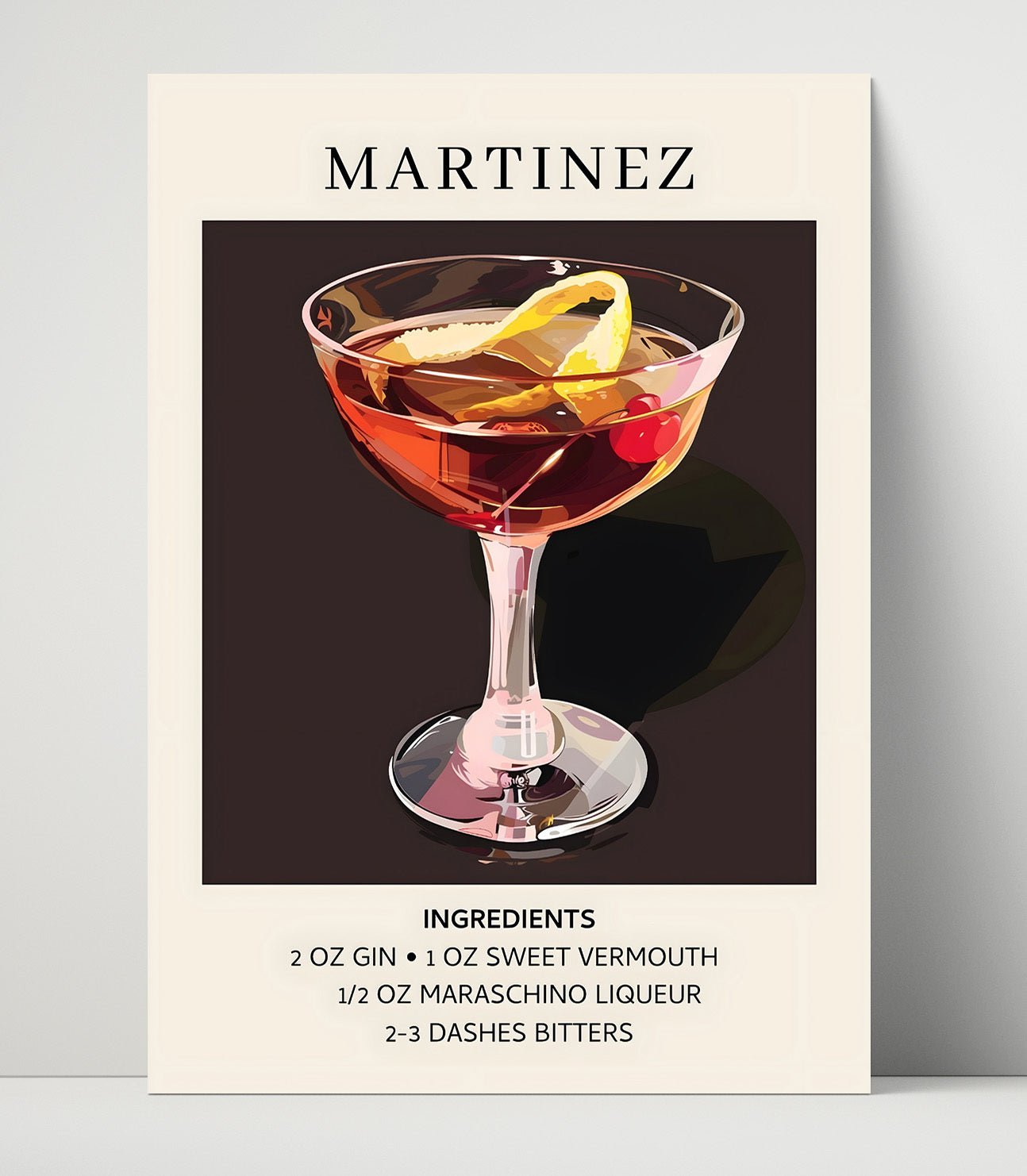 Martinez Classic Cocktail Unframed Print 16x20 wall art print – Drink Recipes decor