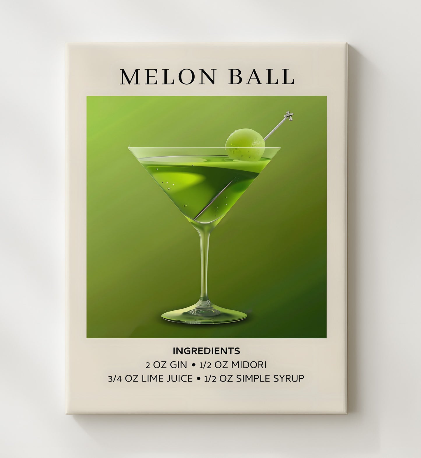 Melon Ball Midori Martini Canvas 20x24 wall art print – Drink Recipes decor