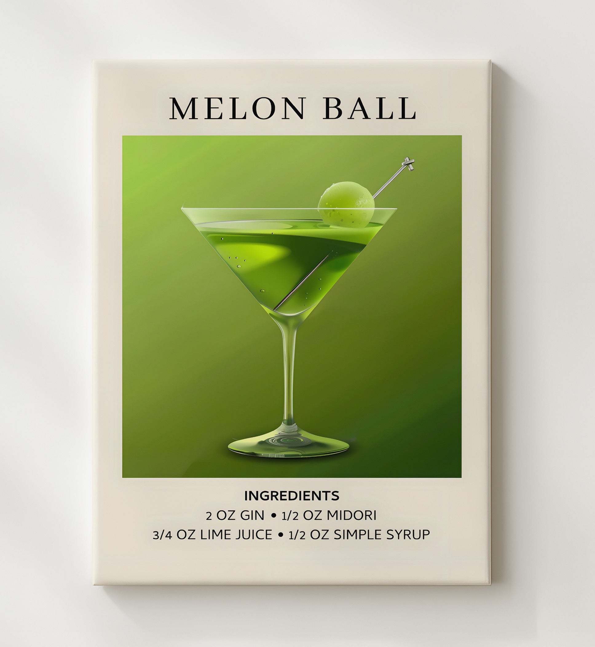 Melon Ball Midori Martini Canvas 20x24 wall art print – Drink Recipes decor