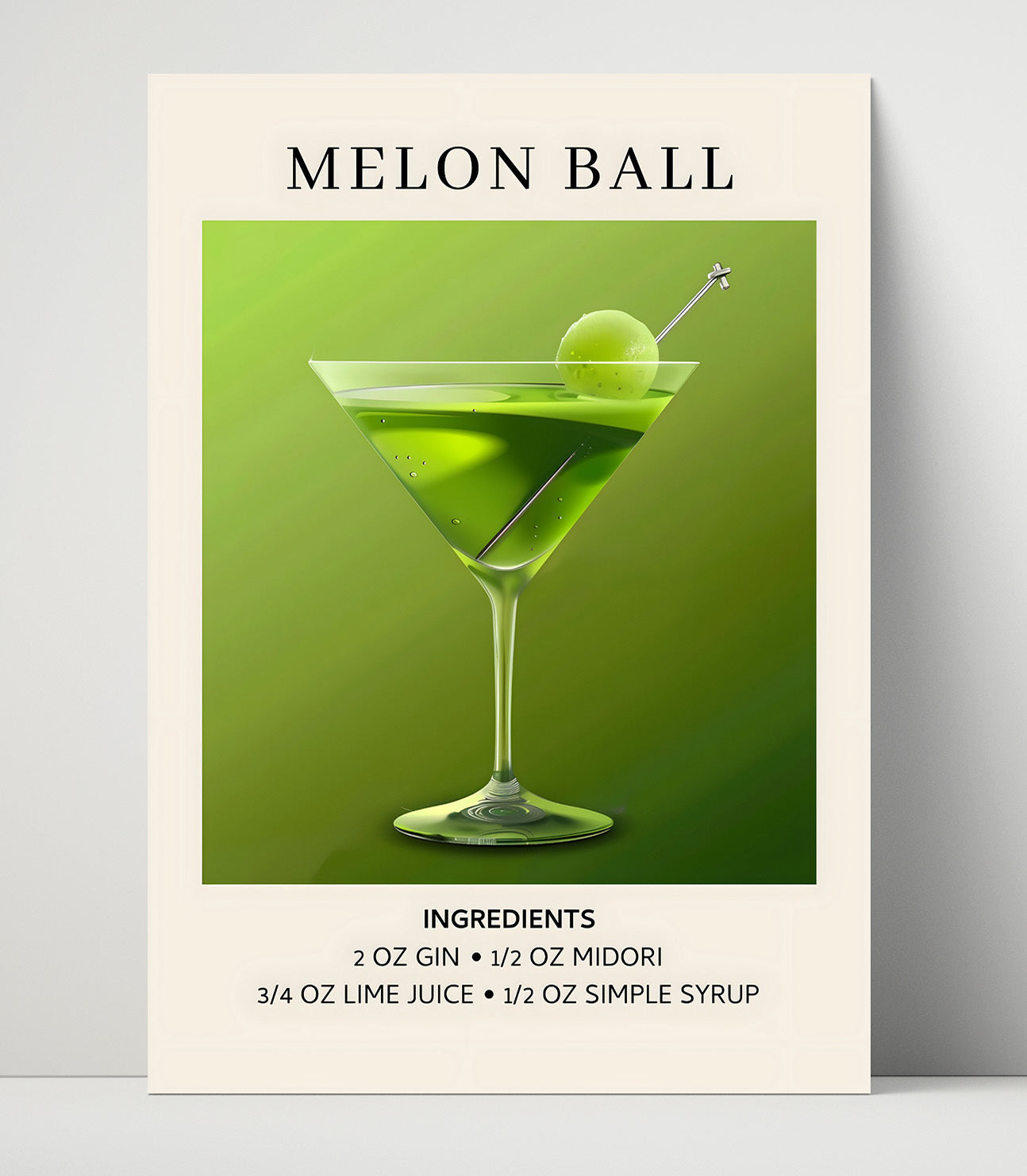 Melon Ball Midori Martini Unframed Print 16x20 wall art print – Drink Recipes decor