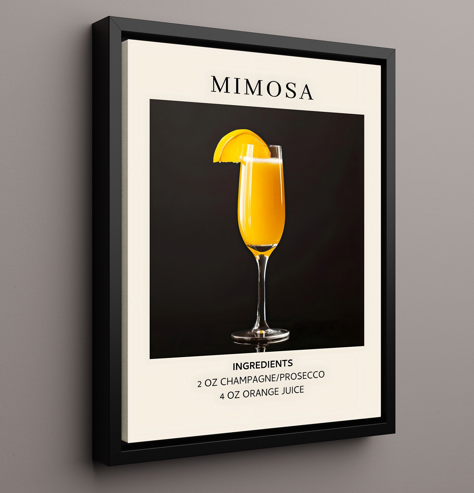 Mimosa Champagne Cocktail Framed Canvas 16x20 wall art print – Drink Recipes decor