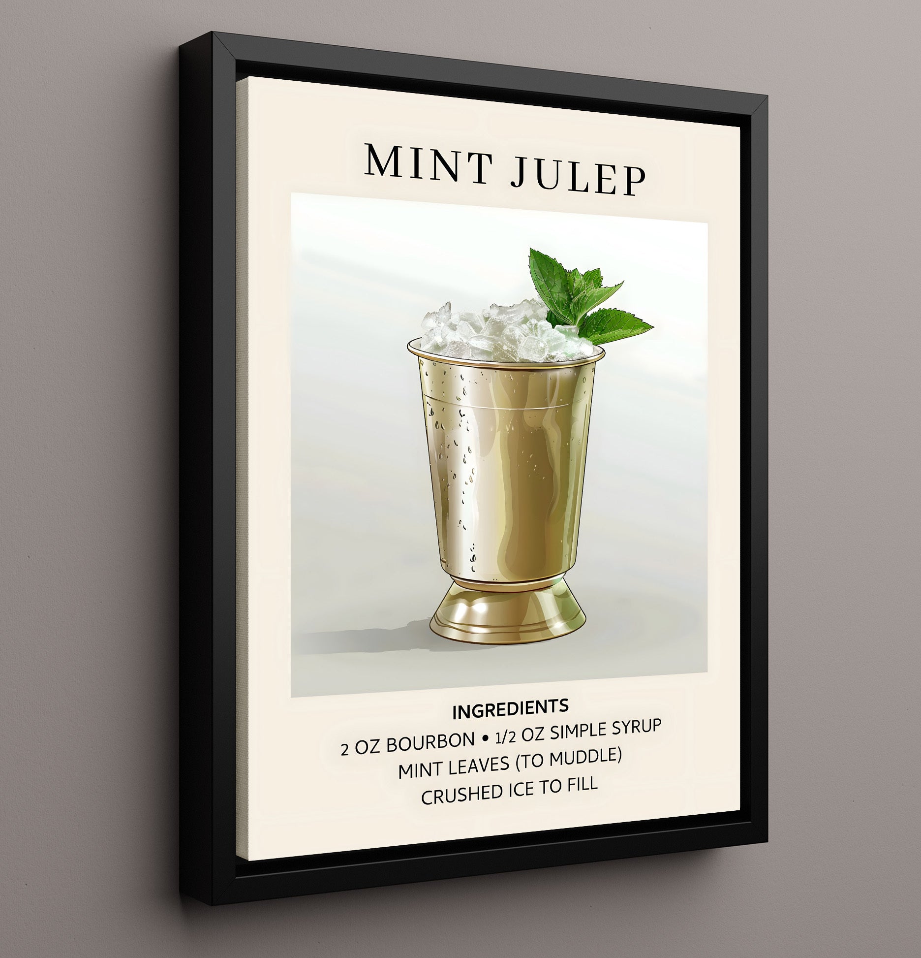 Mint Julep Kentucky Classic Framed Canvas 16x20 wall art print – Drink Recipes decor