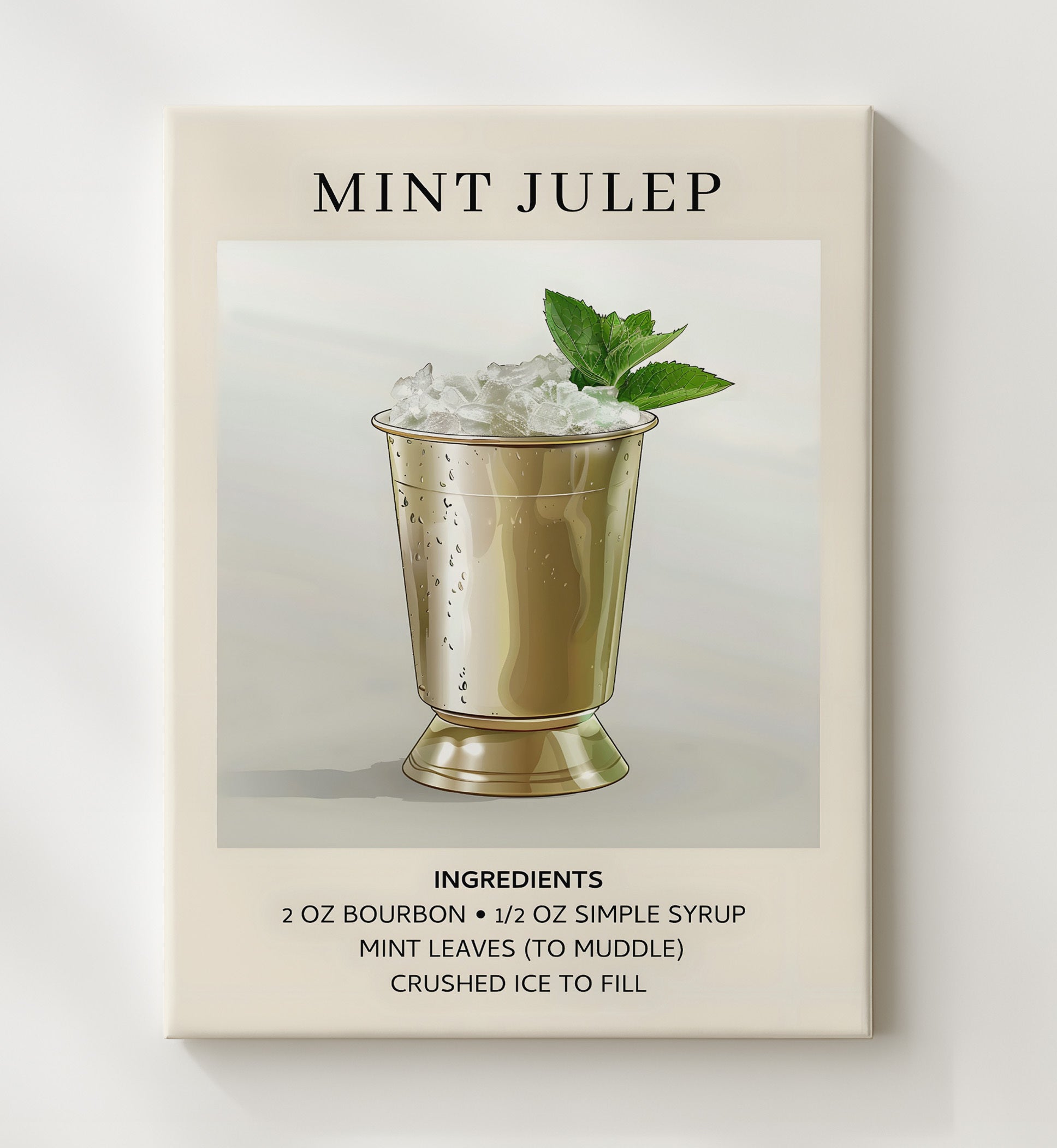 Mint Julep Kentucky Classic Canvas 20x24 wall art print – Drink Recipes decor