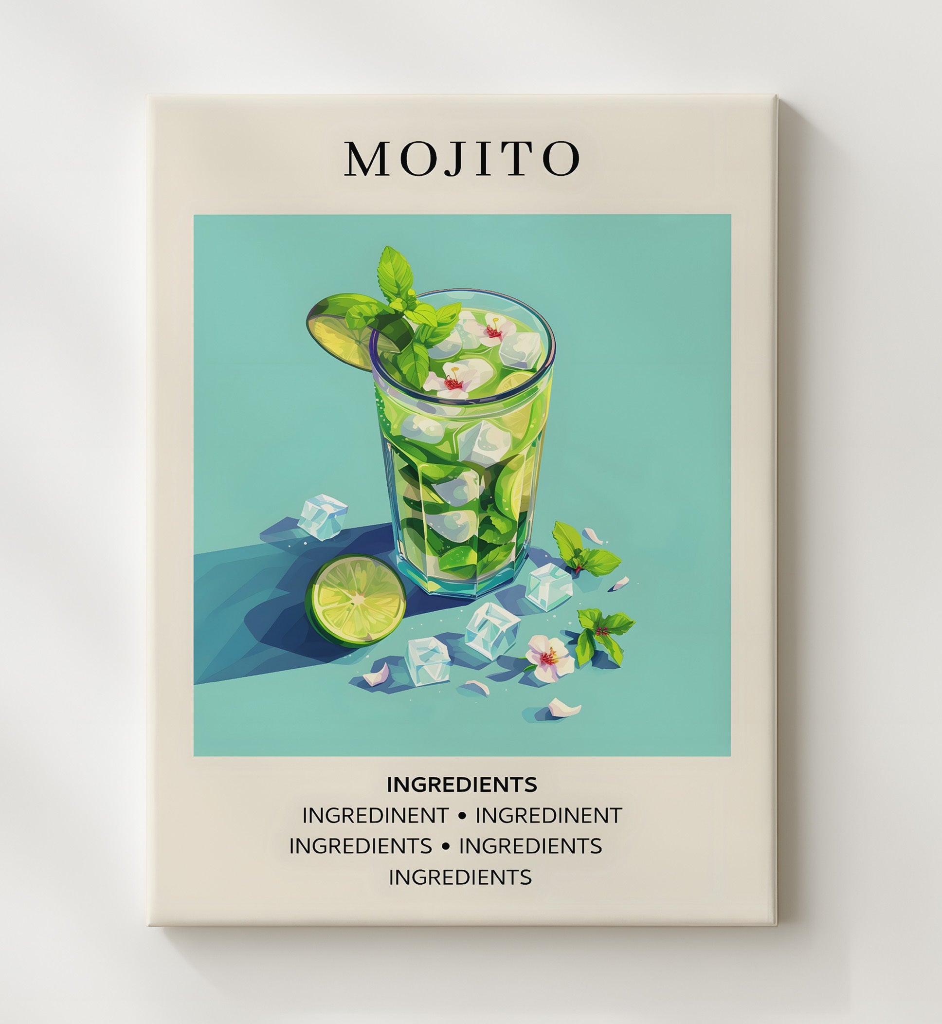 Mojito Classic Mint Cocktail Canvas 20x24 wall art print – Drink Recipes decor