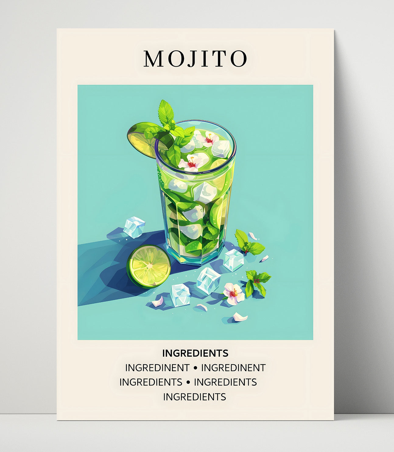Mojito Classic Mint Cocktail Unframed Print 16x20 wall art print – Drink Recipes decor