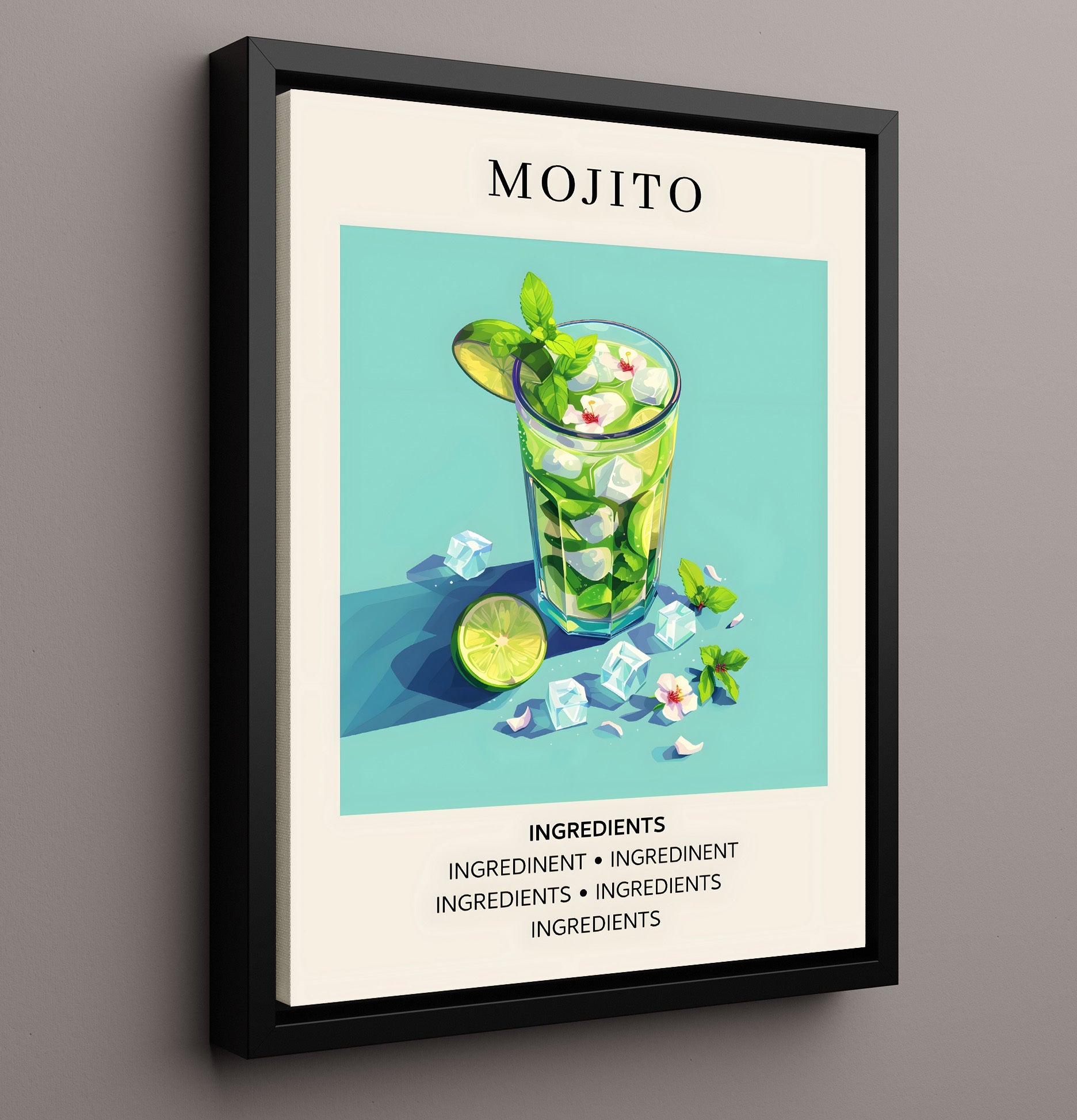 Mojito Classic Mint Cocktail Framed Canvas 16x20 wall art print – Drink Recipes decor