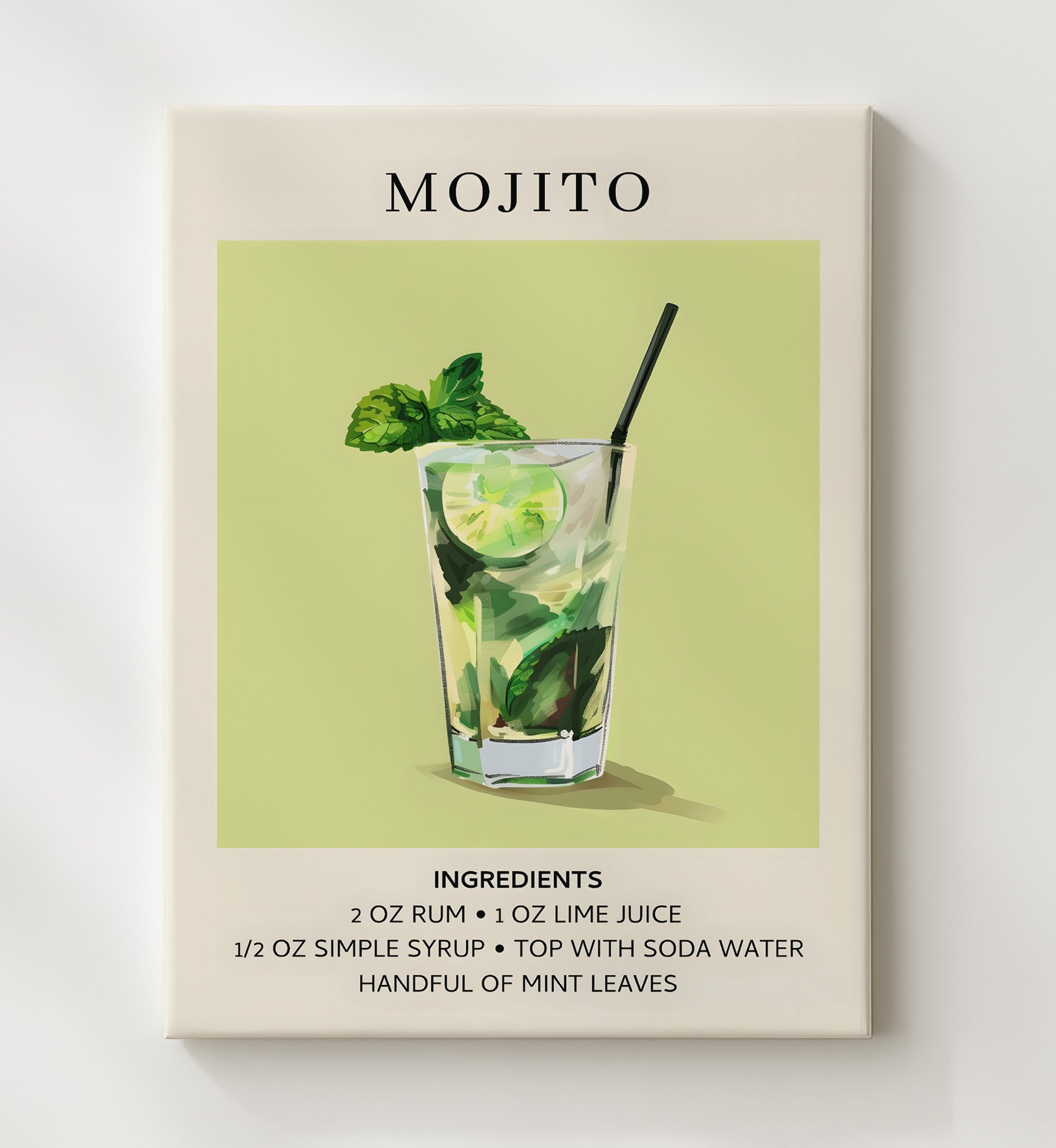 Mojito Classic Mint Lime Canvas 20x24 wall art print – Drink Recipes decor