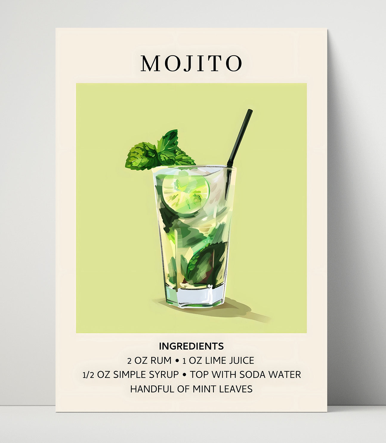 Mojito Classic Mint Lime Unframed Print 16x20 wall art print – Drink Recipes decor