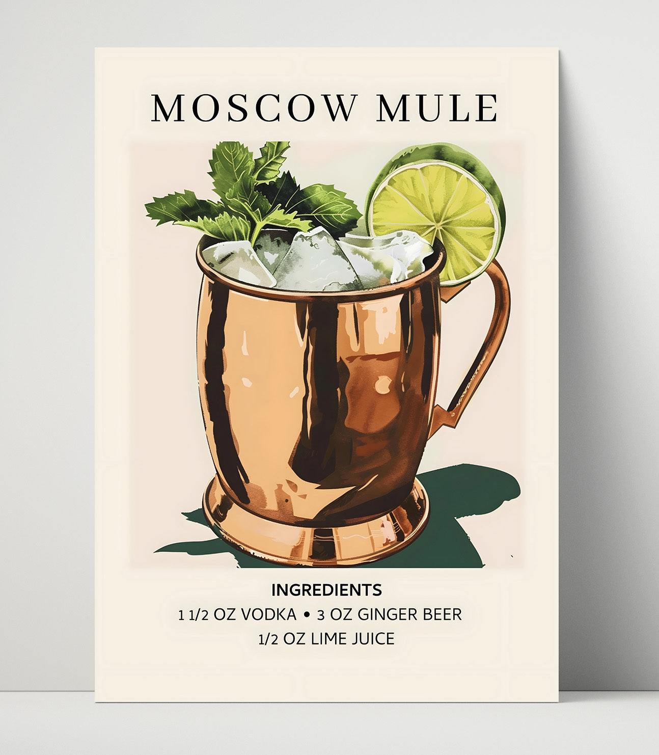 Moscow Mule Copper Mug Unframed Print 16x20 wall art print – Drink Recipes decor