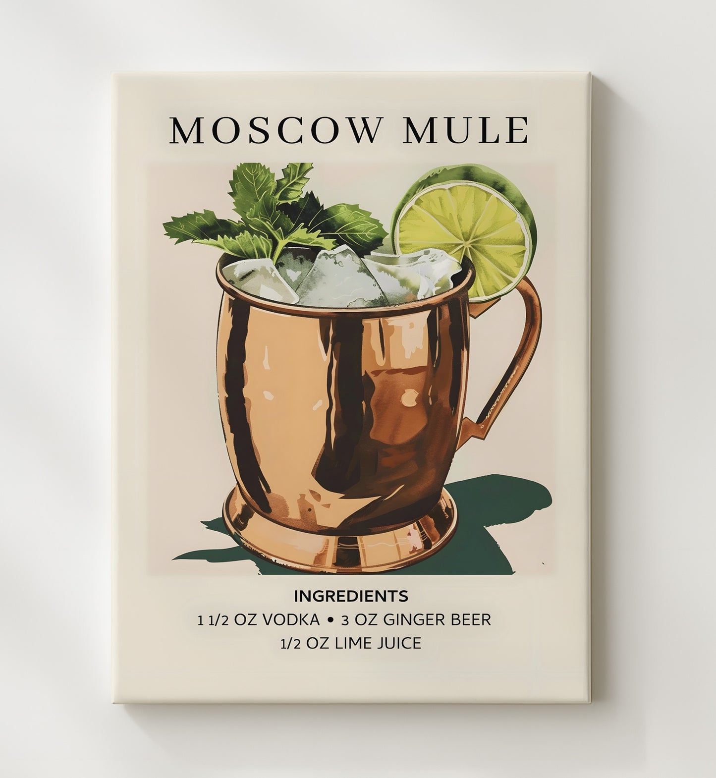Moscow Mule Copper Mug Canvas 20x24 wall art print – Drink Recipes decor