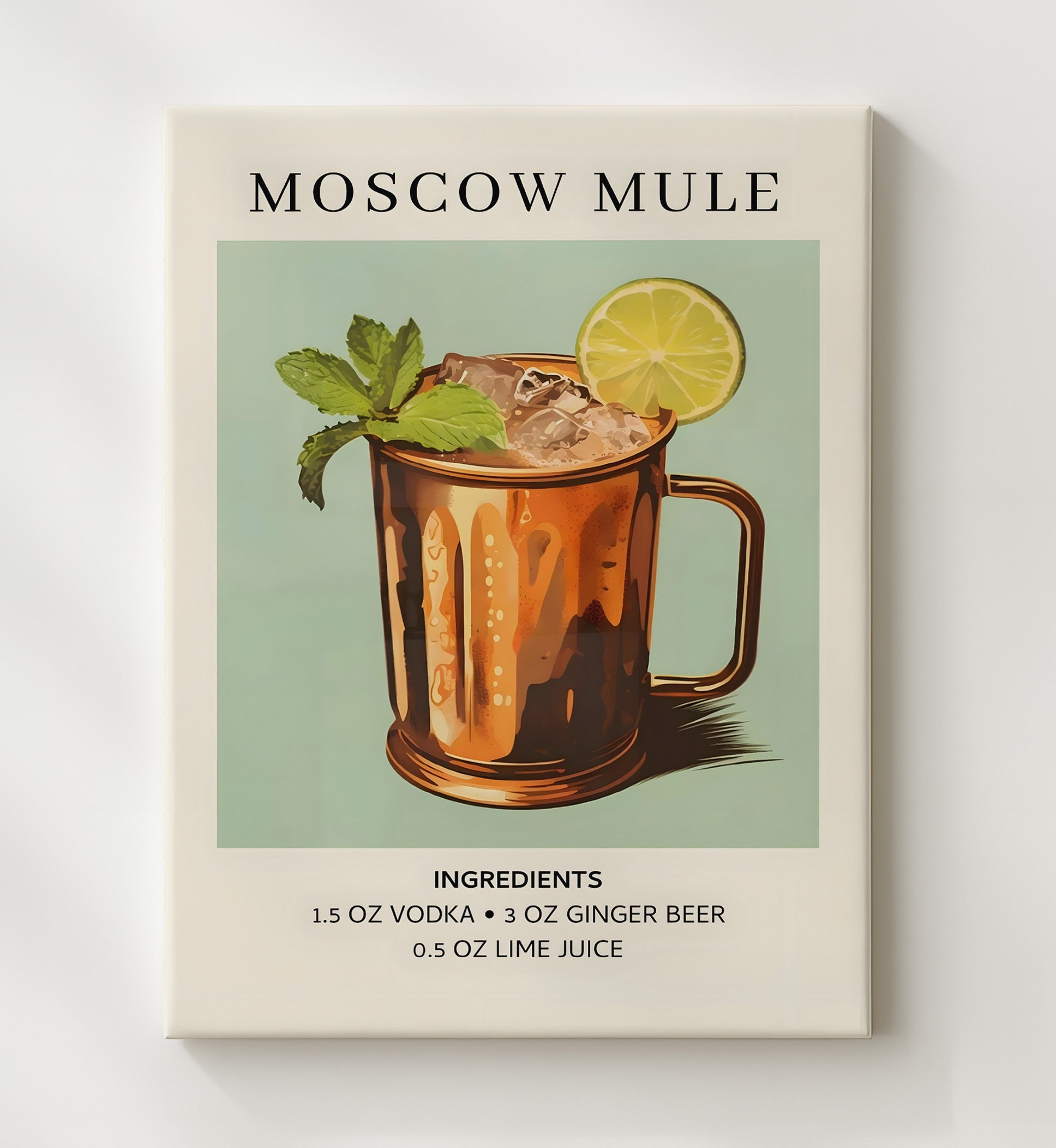 Moscow Mule Ginger Beer Cocktail Canvas 20x24 wall art print – Drink Recipes decor