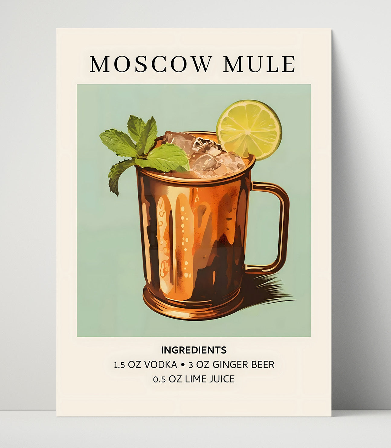 Moscow Mule Ginger Beer Cocktail Unframed Print 16x20 wall art print – Drink Recipes decor