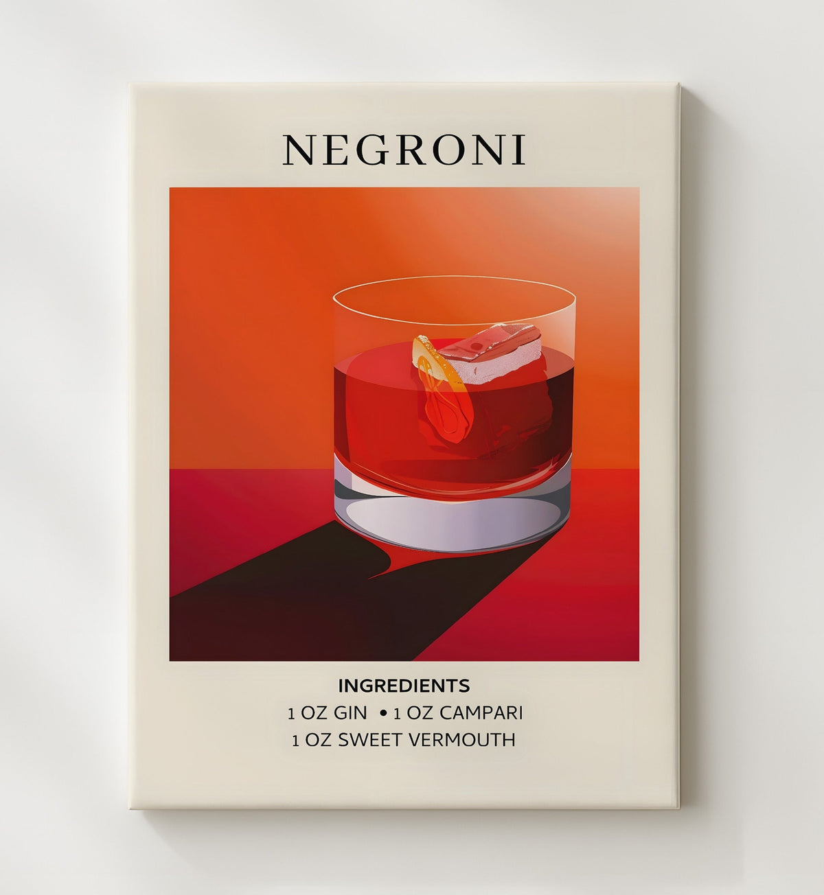 Negroni 8x10 Canvas cocktail recipe wall art
