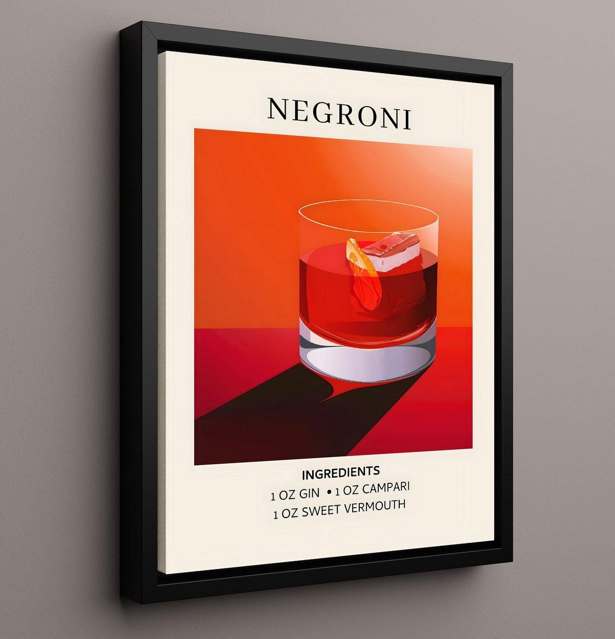 Negroni 8x10 Framed Canvas cocktail recipe wall art