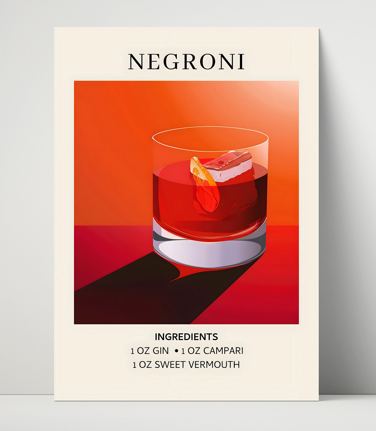 Negroni Classic Gin Cocktail Unframed Print 16x20 wall art print – Drink Recipes decor