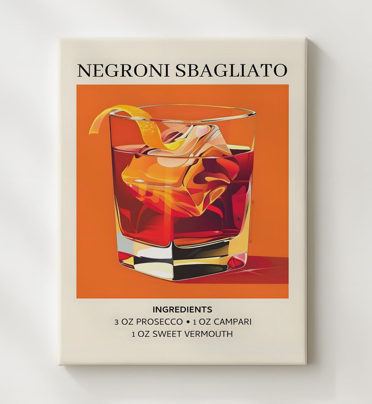 Negroni Sbagliato 8x10 Canvas cocktail recipe wall art