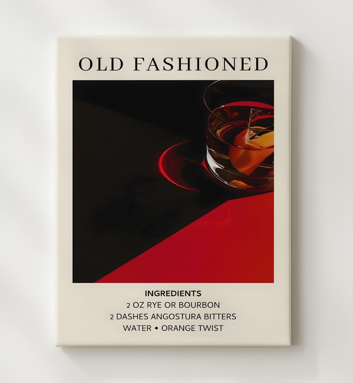 Old Fashioned 8x10 Canvas cocktail recipe wall art