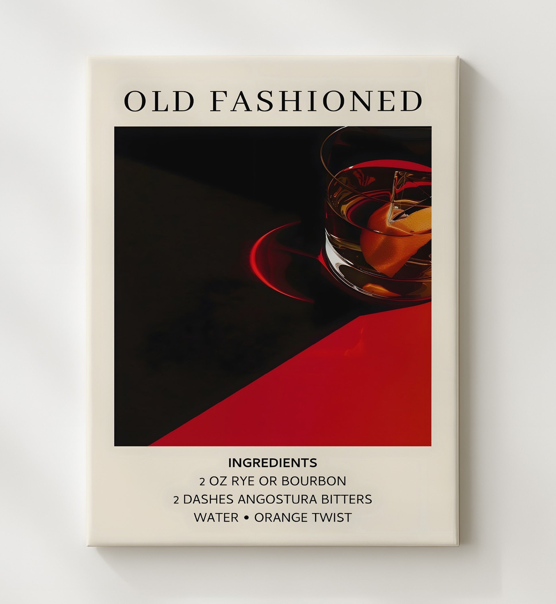 Old Fashioned 8x10 Canvas cocktail recipe wall art