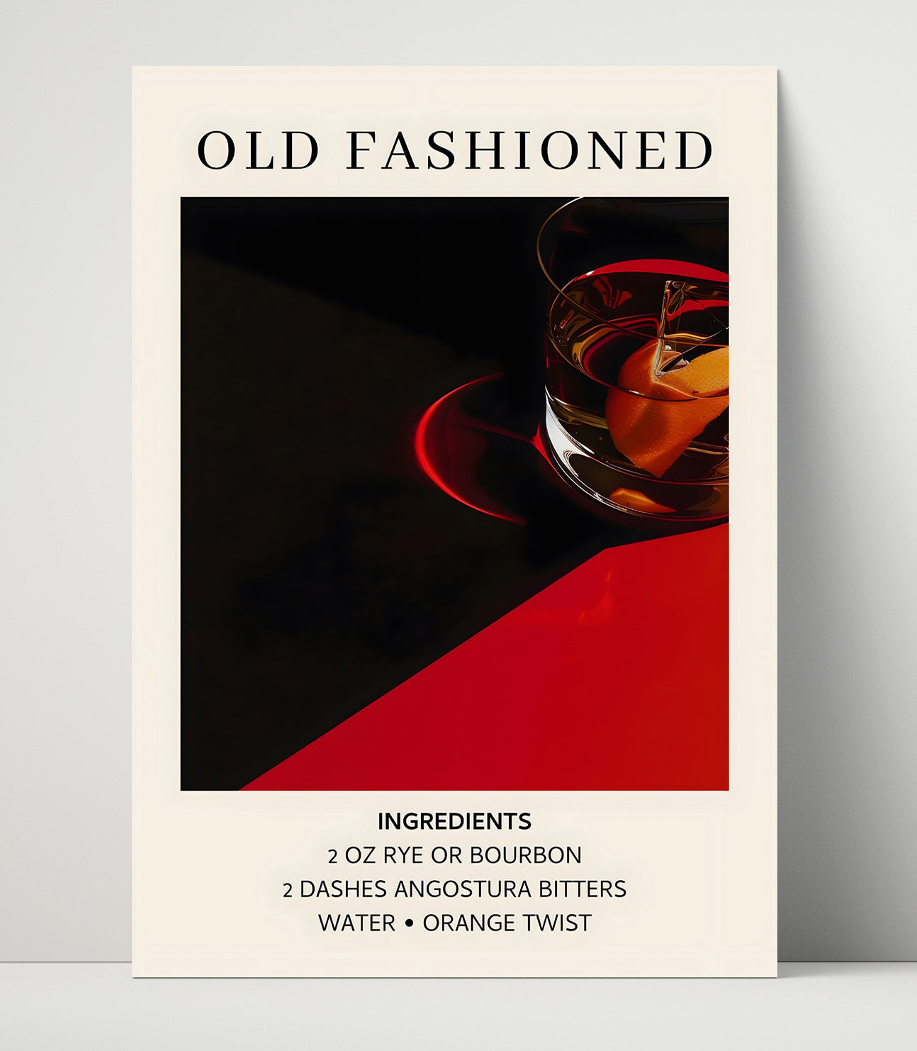 Old Fashioned Bourbon Whiskey Cocktail Unframed Print 16x20 wall art print – Drink Recipes decor