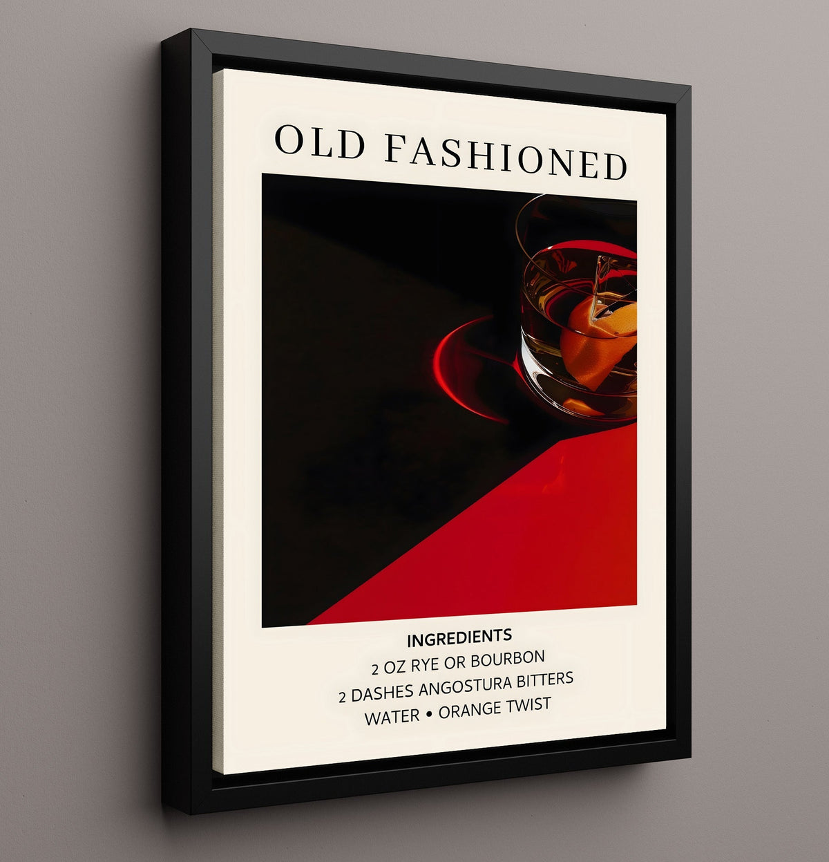 Old Fashioned 8x10 Framed Canvas cocktail recipe wall art
