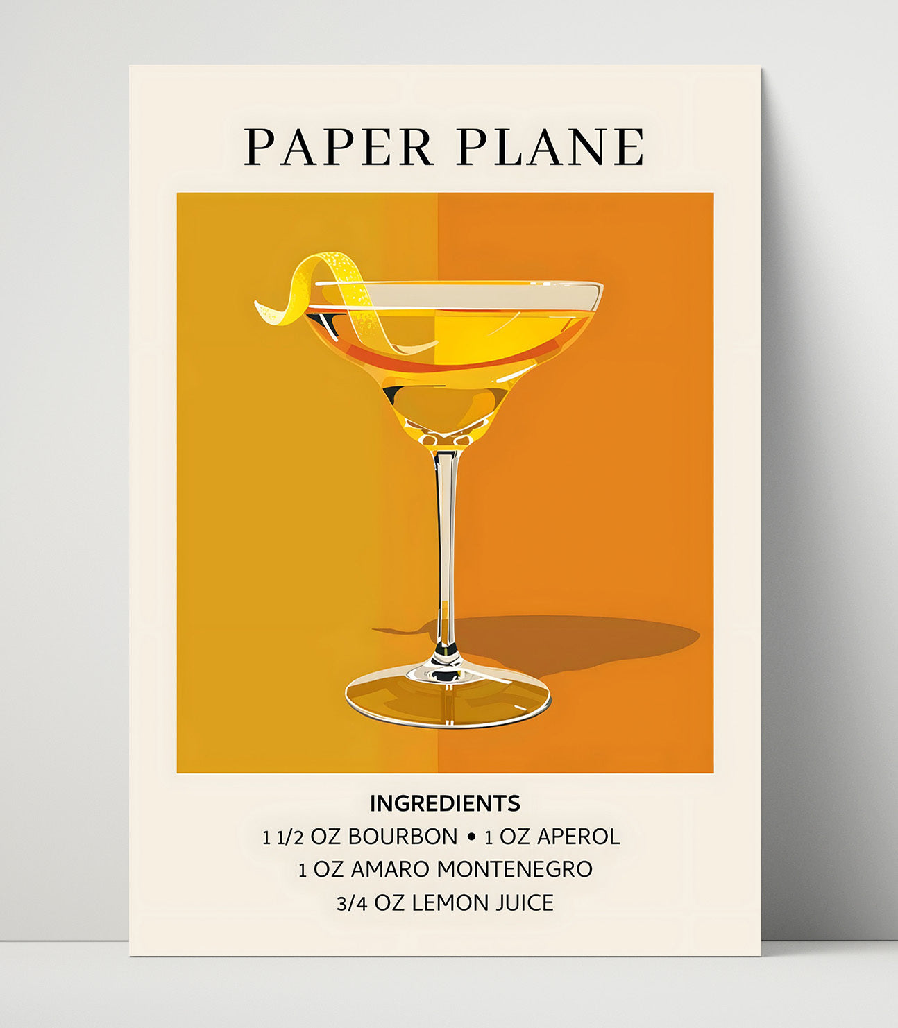 Paper Plane Bourbon Cocktail Unframed Print 16x20 wall art print – Drink Recipes decor
