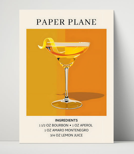 Paper Plane - Bourbon Cocktail - 16x20 Unframed Print