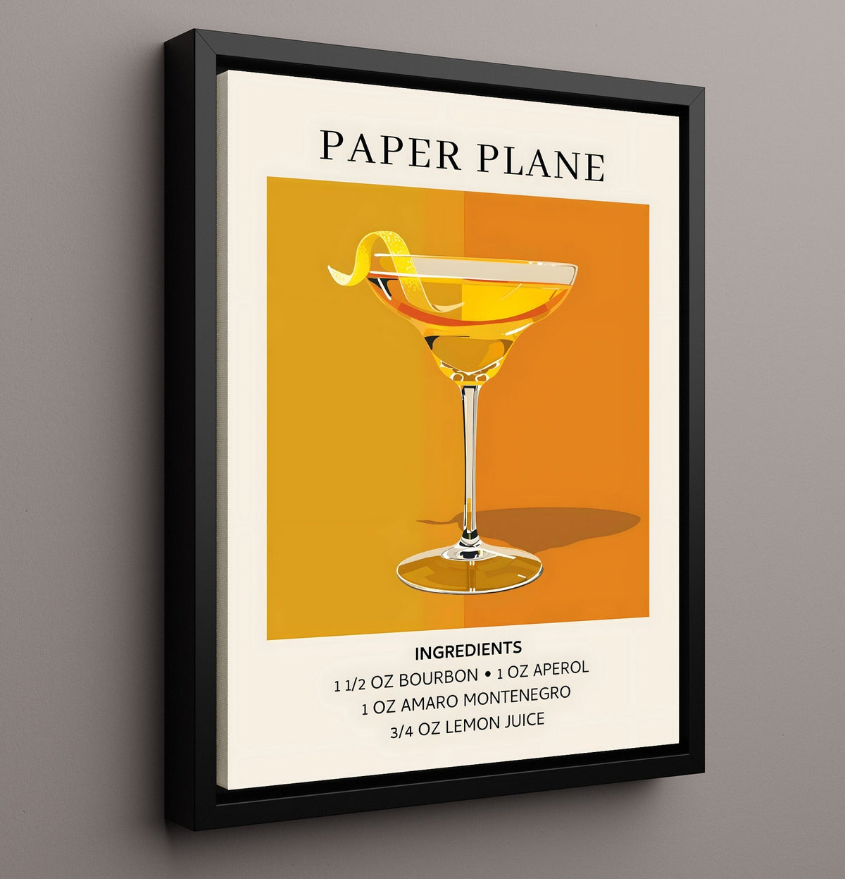 Paper Plane 8x10 Framed Canvas cocktail recipe wall art