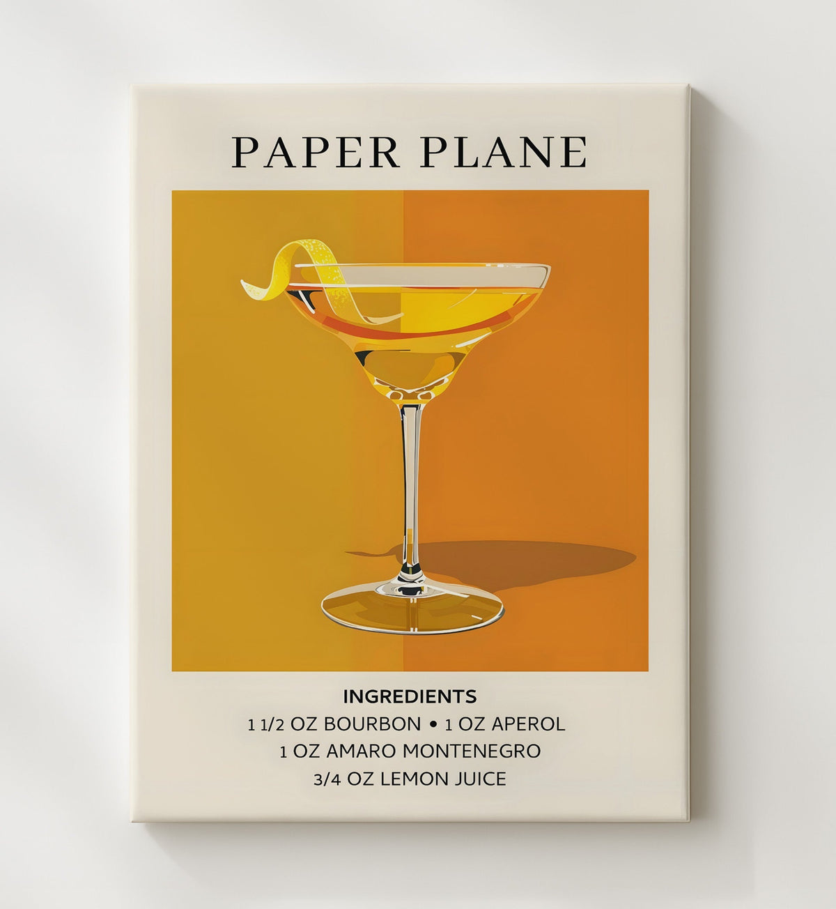 Paper Plane 8x10 Canvas cocktail recipe wall art