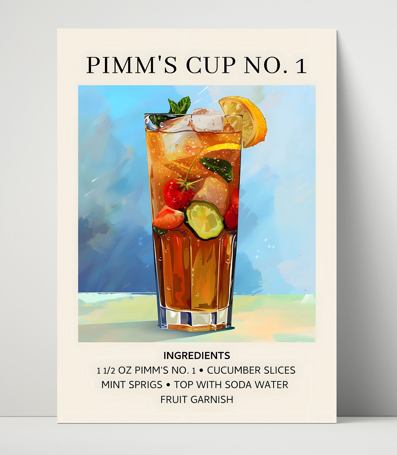 Pimms Cup No 1 Summer Cocktail Unframed Print 16x20 wall art print – Drink Recipes decor