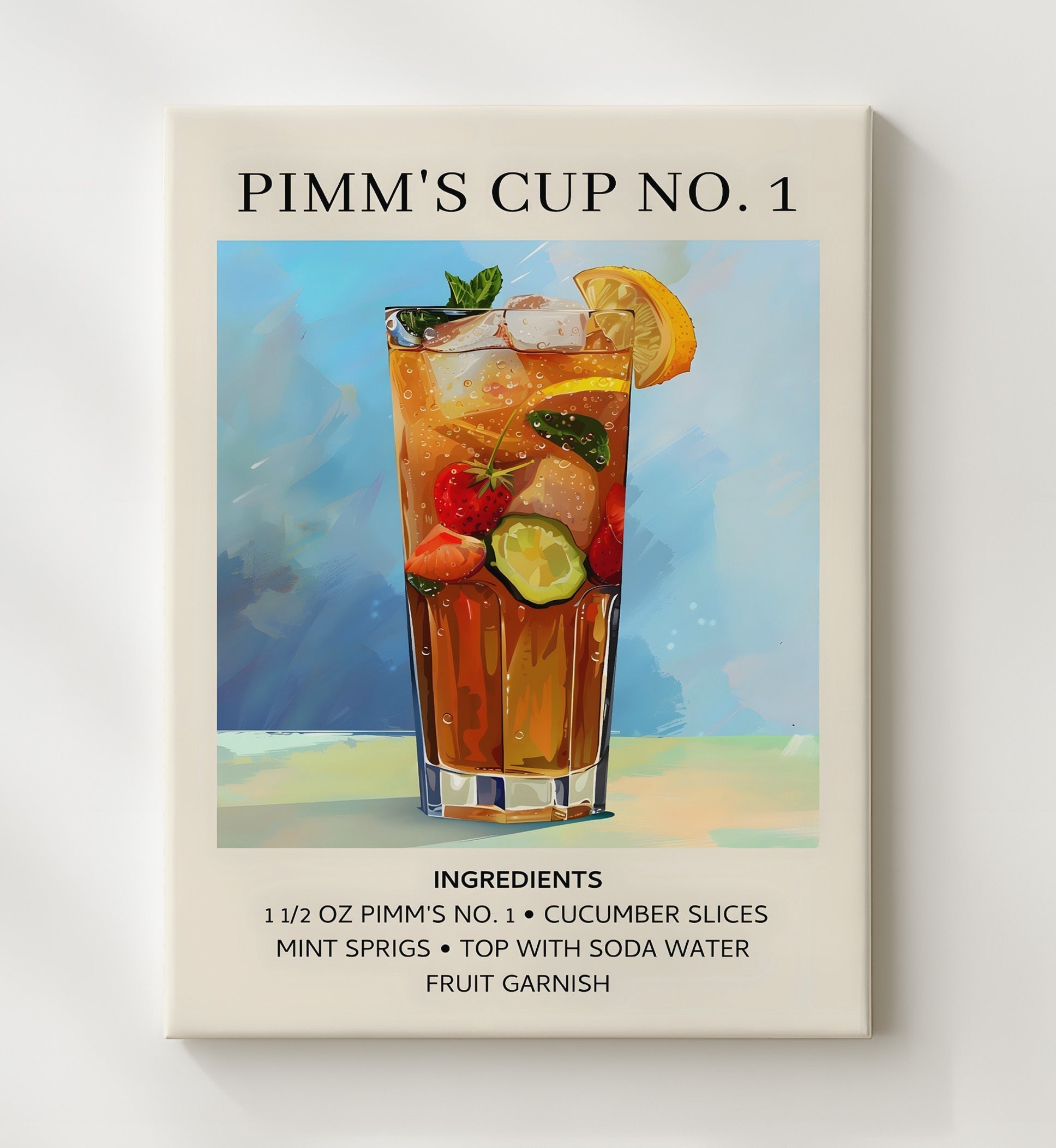 Pimm's Cup No. 1 8x10 Canvas cocktail recipe wall art