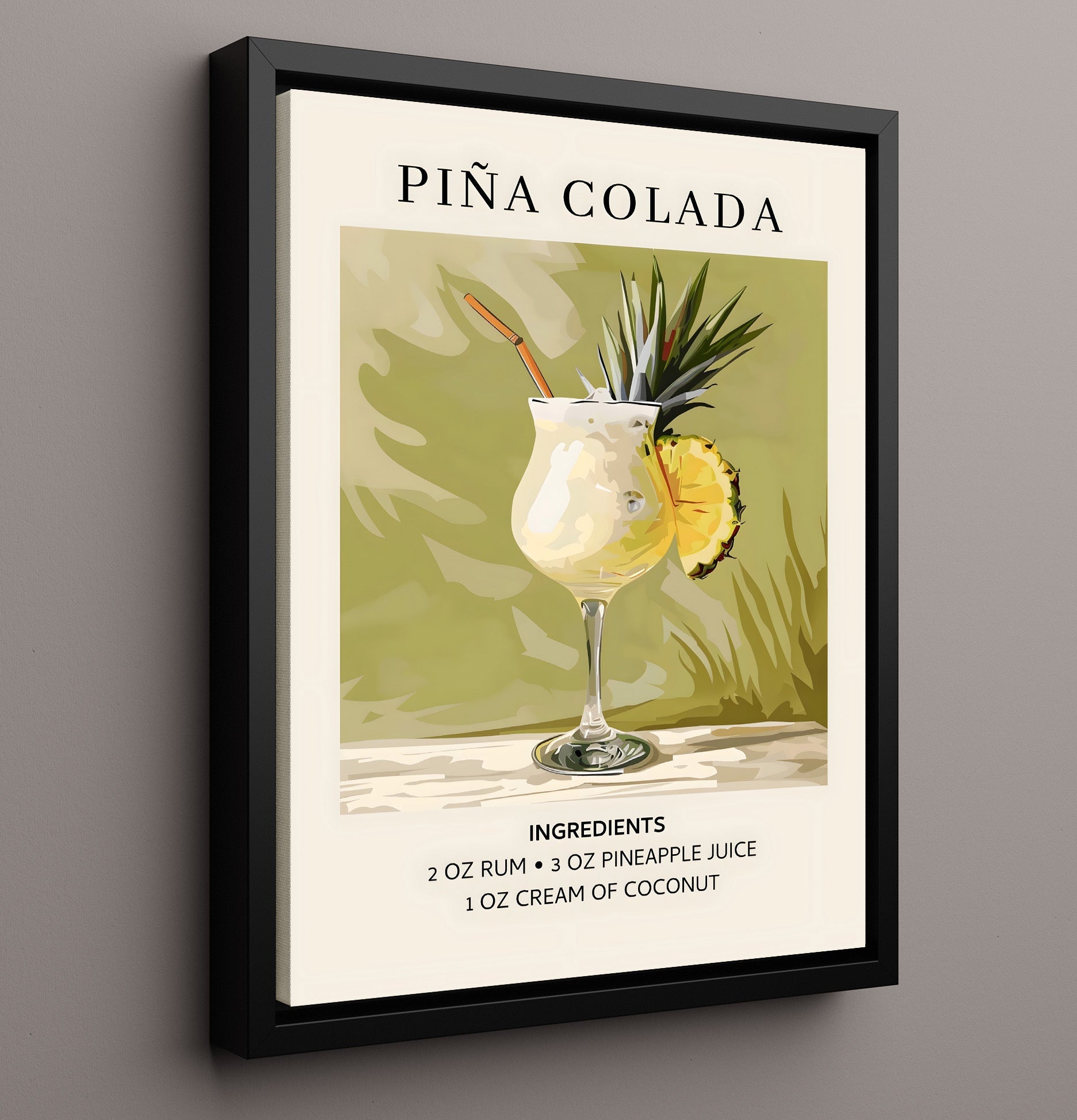 Piña Colada 8x10 Framed Canvas cocktail recipe wall art