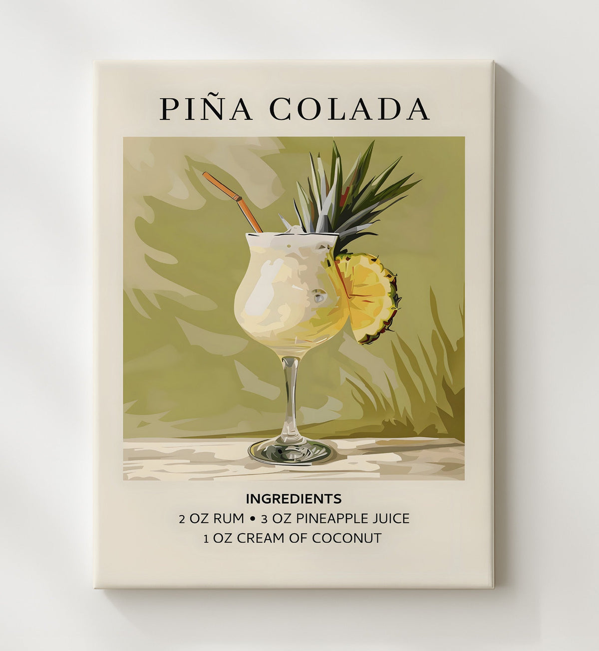 Piña Colada 8x10 Canvas cocktail recipe wall art