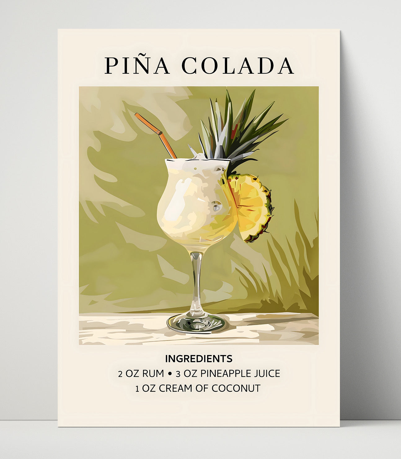 Pina Colada Tropical Rum Cocktail Unframed Print 16x20 wall art print – Drink Recipes decor