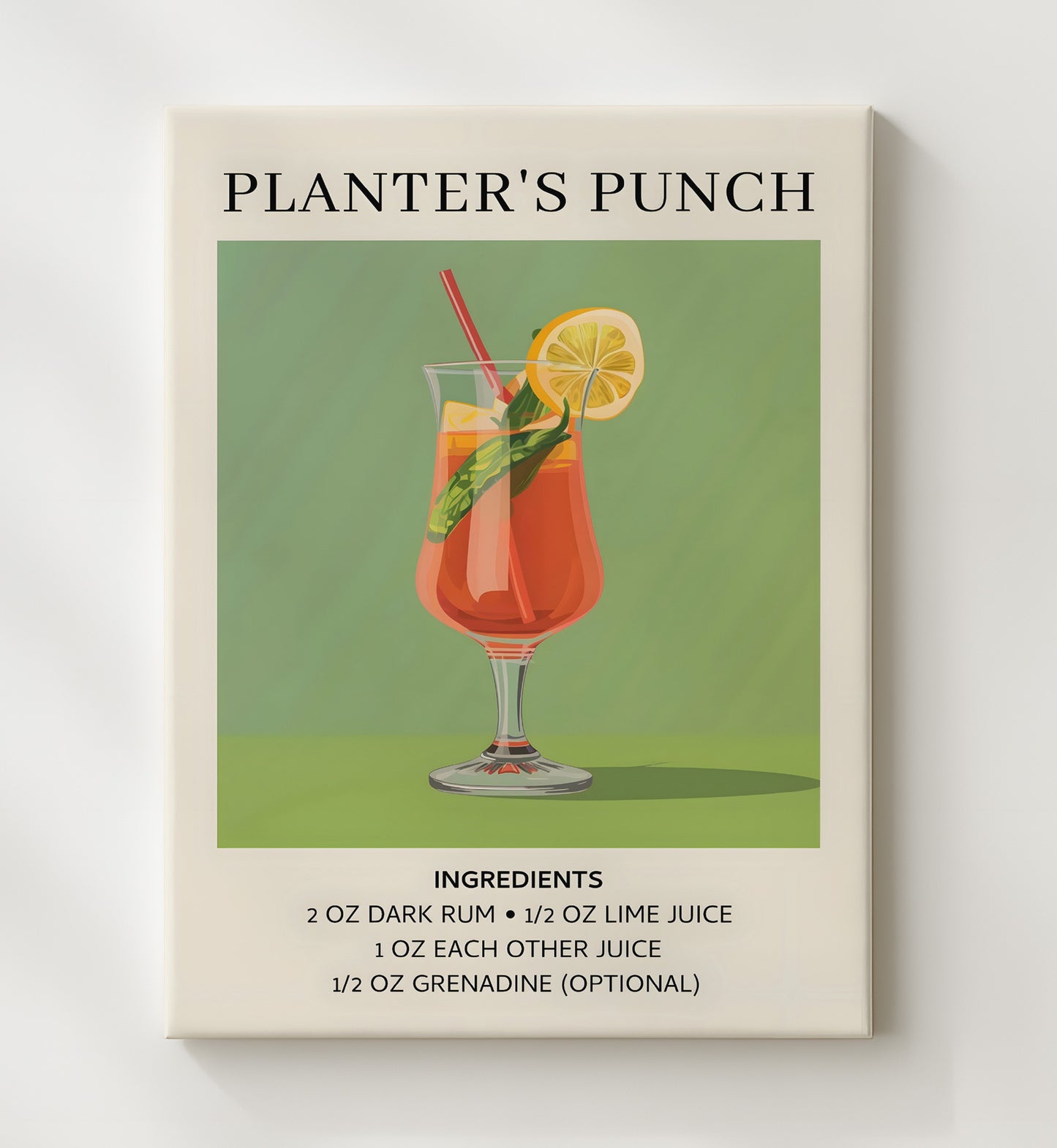 Planters Punch Caribbean Rum Cocktail Canvas 20x24 wall art print – Drink Recipes decor