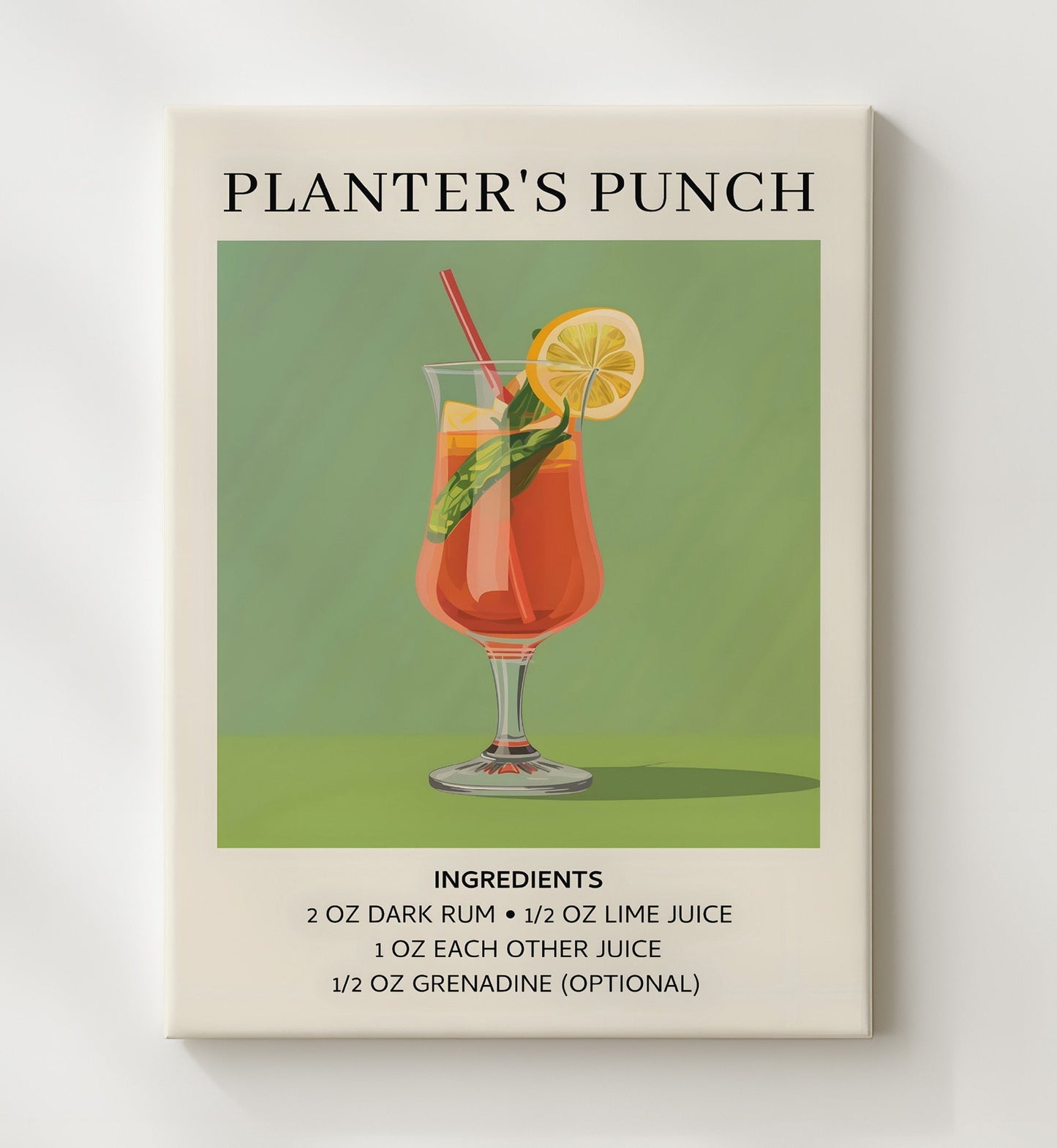 Planter's Punch 8x10 Canvas cocktail recipe wall art