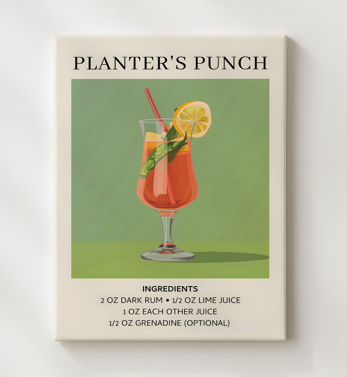 Planter's Punch 8x10 Canvas cocktail recipe wall art