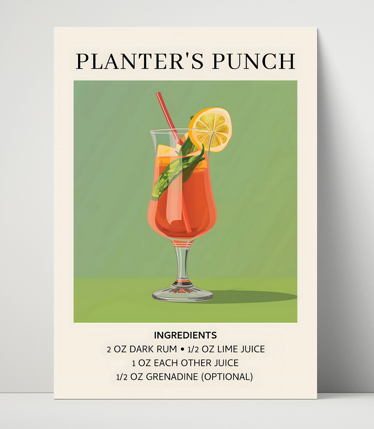 Planters Punch Caribbean Rum Cocktail Unframed Print 16x20 wall art print – Drink Recipes decor