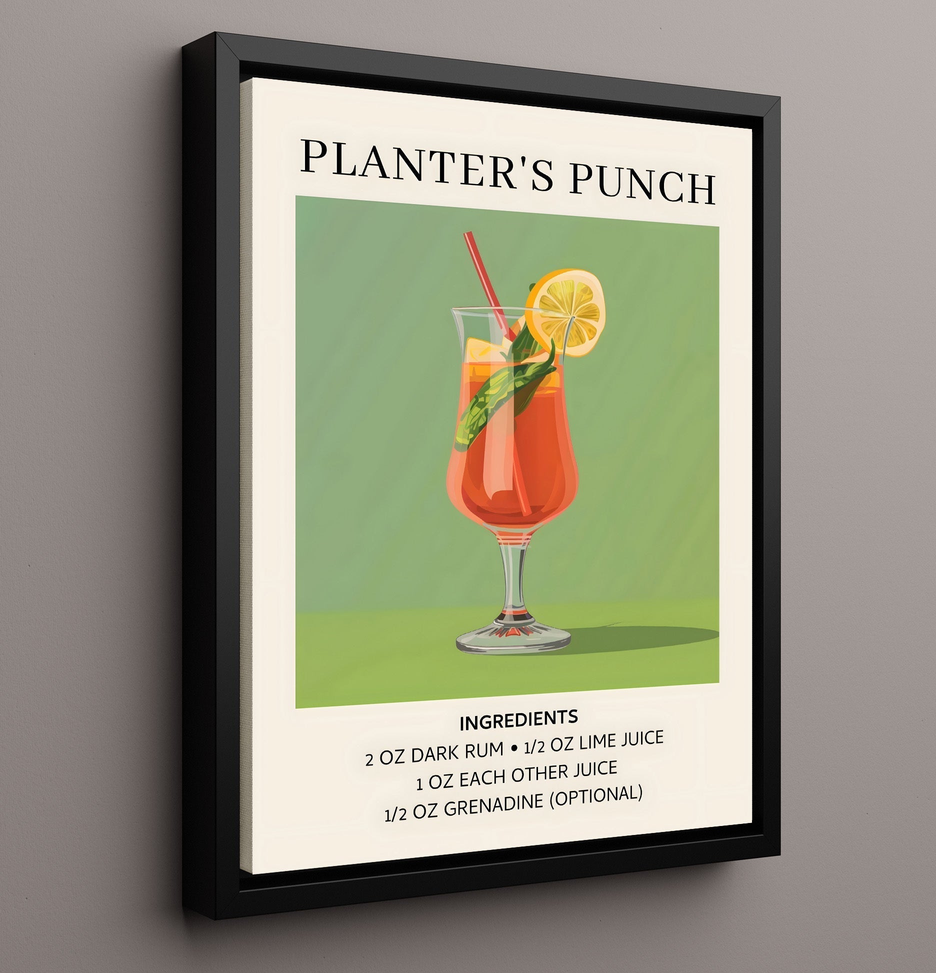 Planter's Punch 8x10 Framed Canvas cocktail recipe wall art