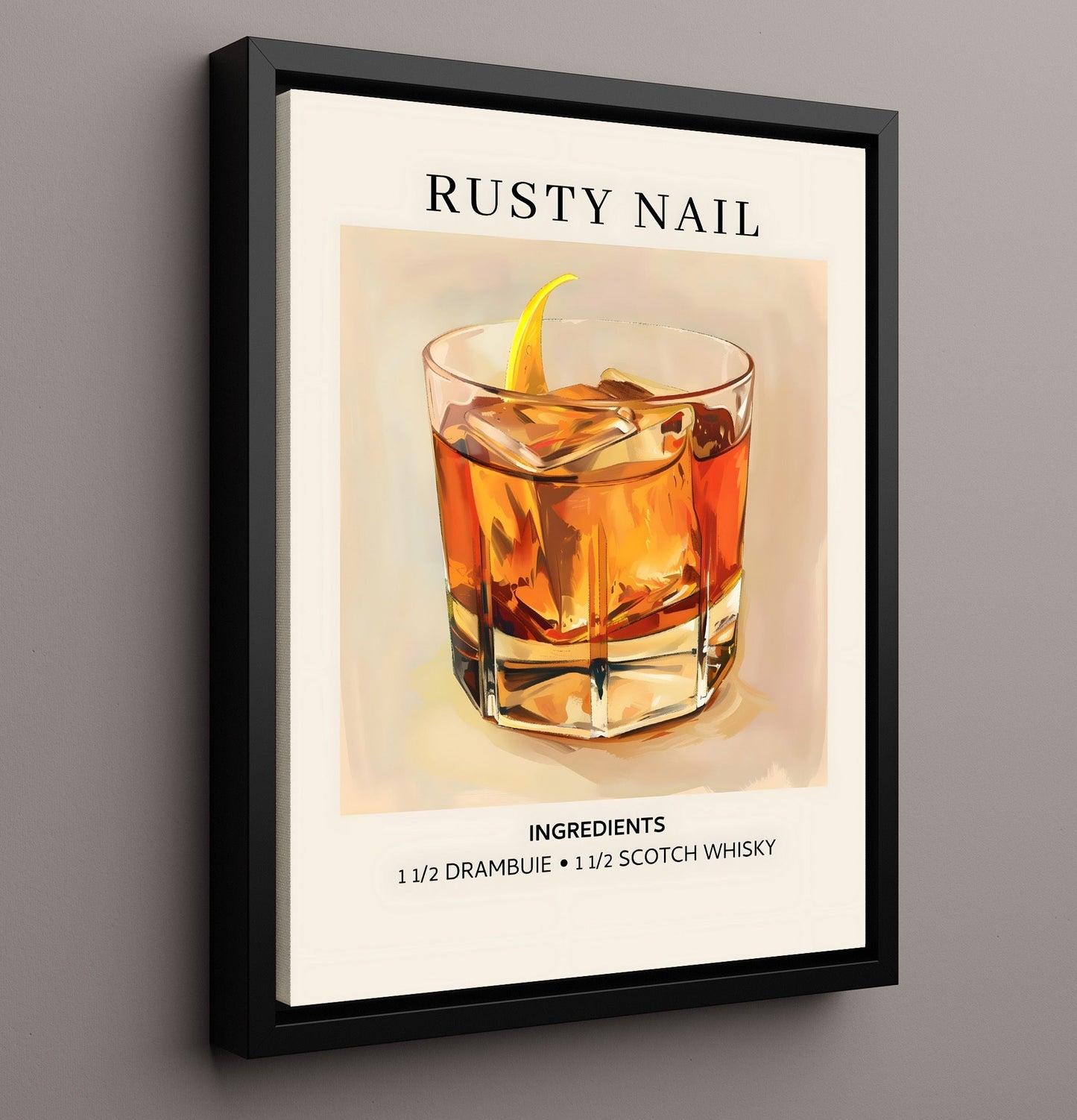 Rusty Nail 8x10 Framed Canvas cocktail recipe wall art