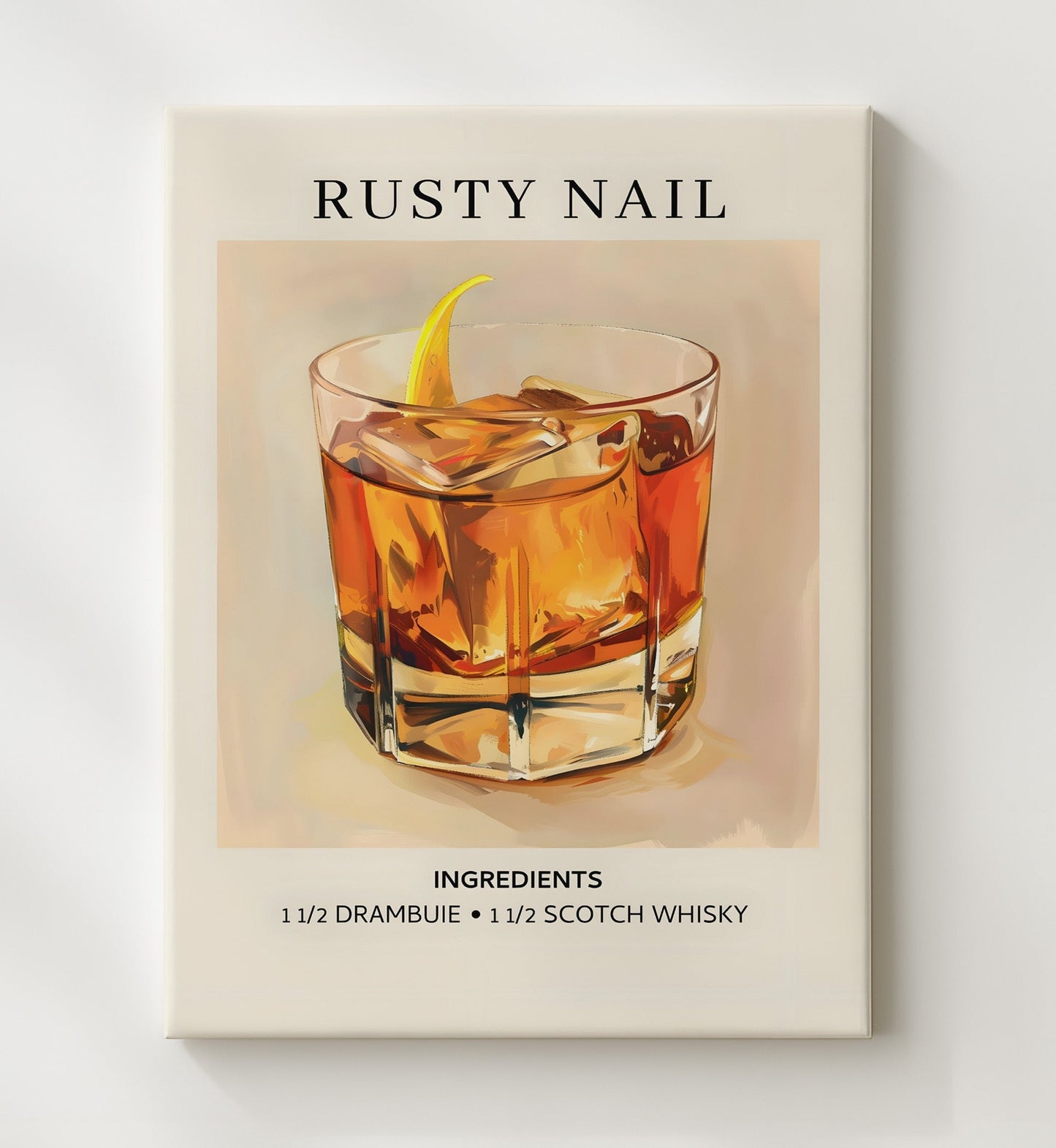 Rusty Nail 8x10 Canvas cocktail recipe wall art