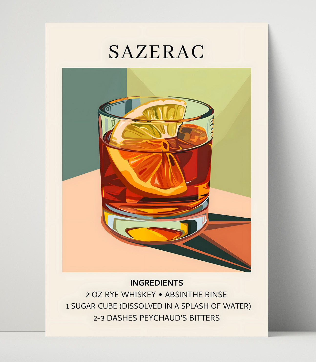 Sazerac New Orleans Classic Unframed Print 16x20 wall art print – Drink Recipes decor