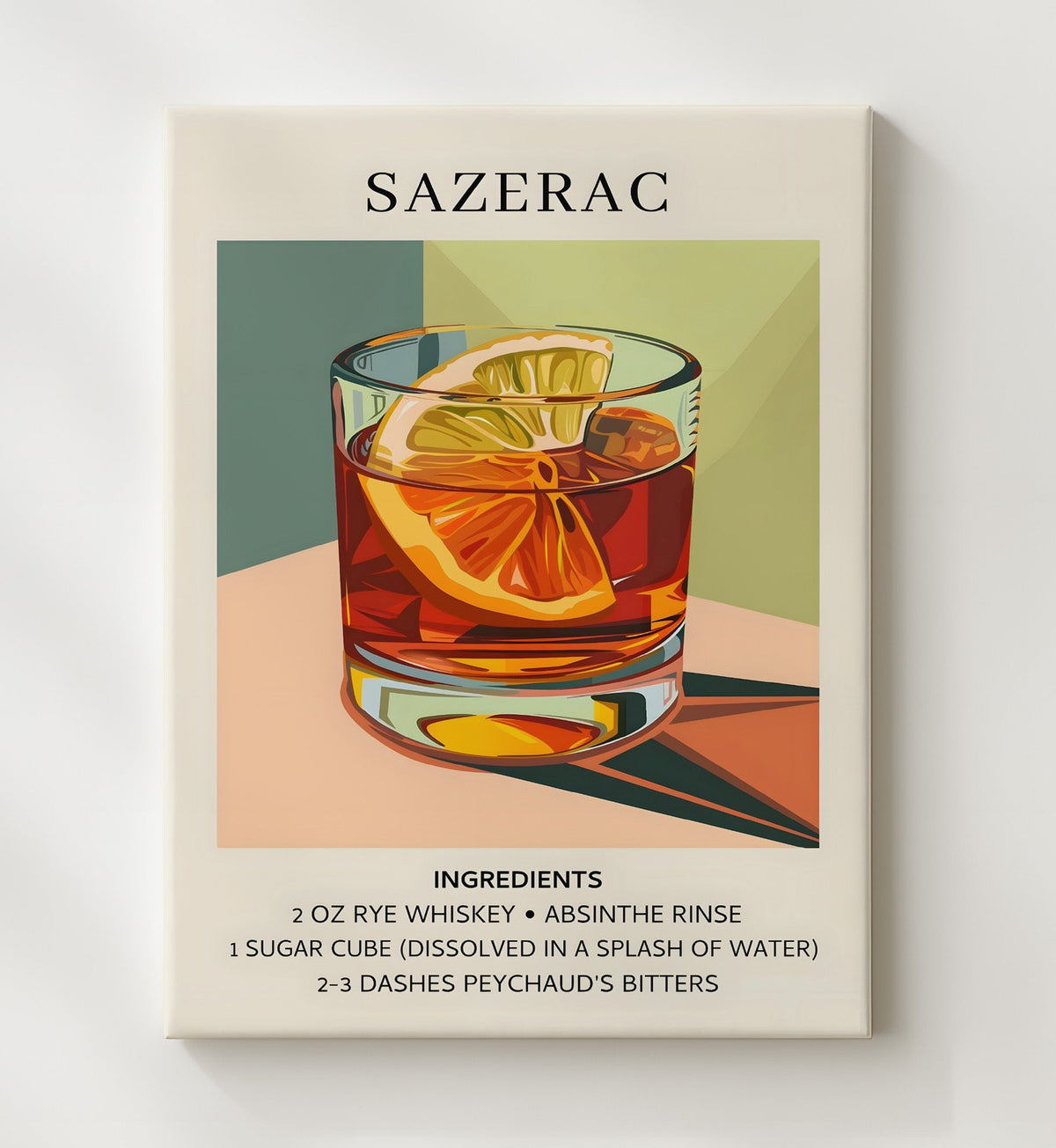 Sazerac 8x10 Canvas cocktail recipe wall art