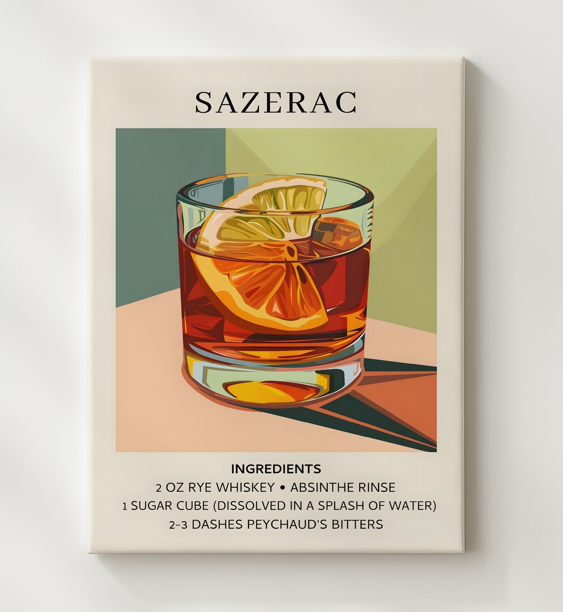 Sazerac 8x10 Canvas cocktail recipe wall art