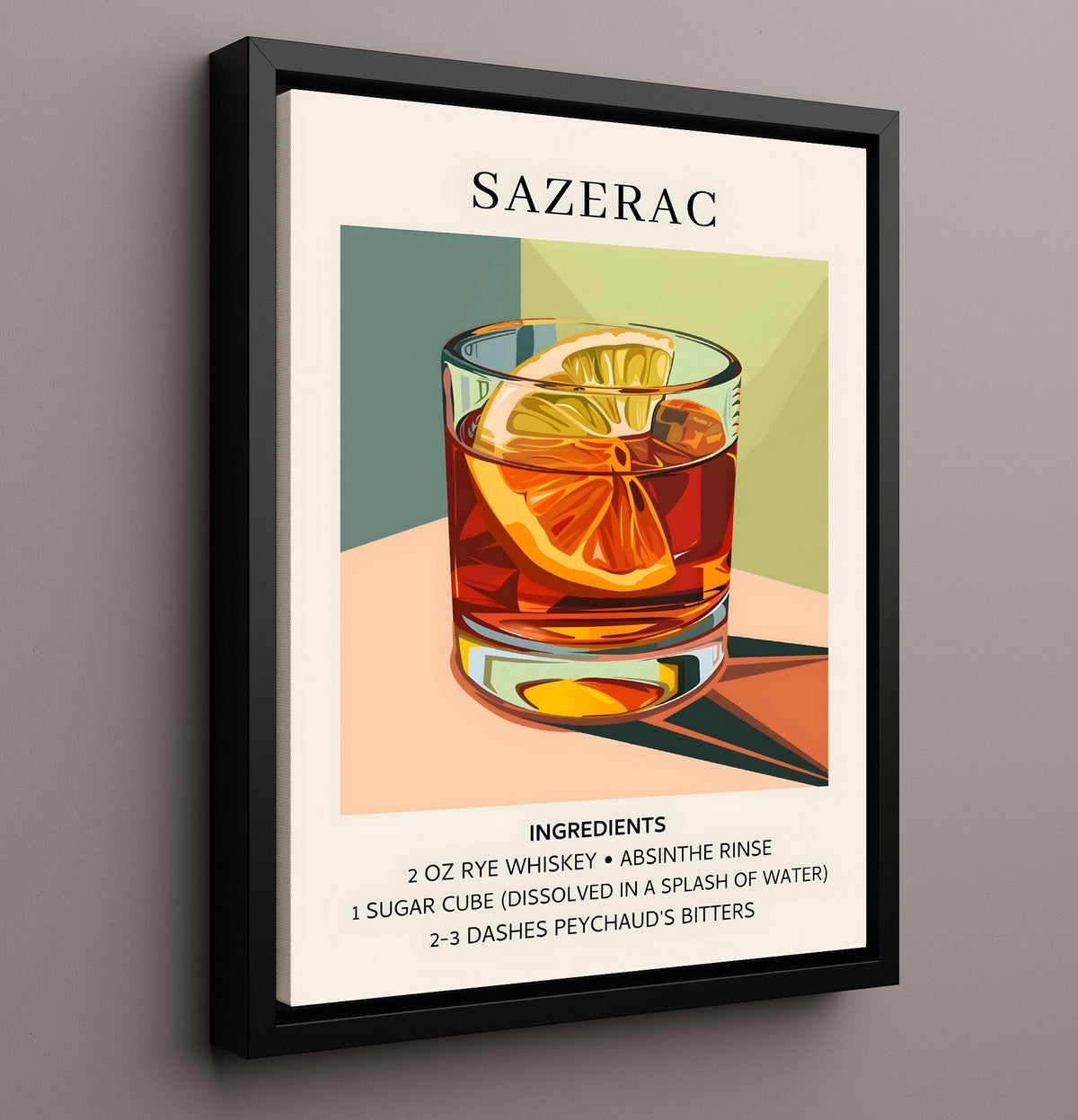 Sazerac 8x10 Framed Canvas cocktail recipe wall art