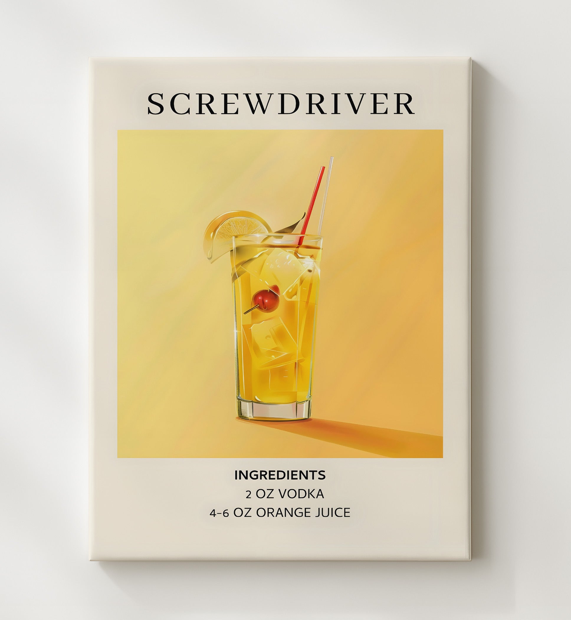 Screwdriver 8x10 Canvas cocktail recipe wall art