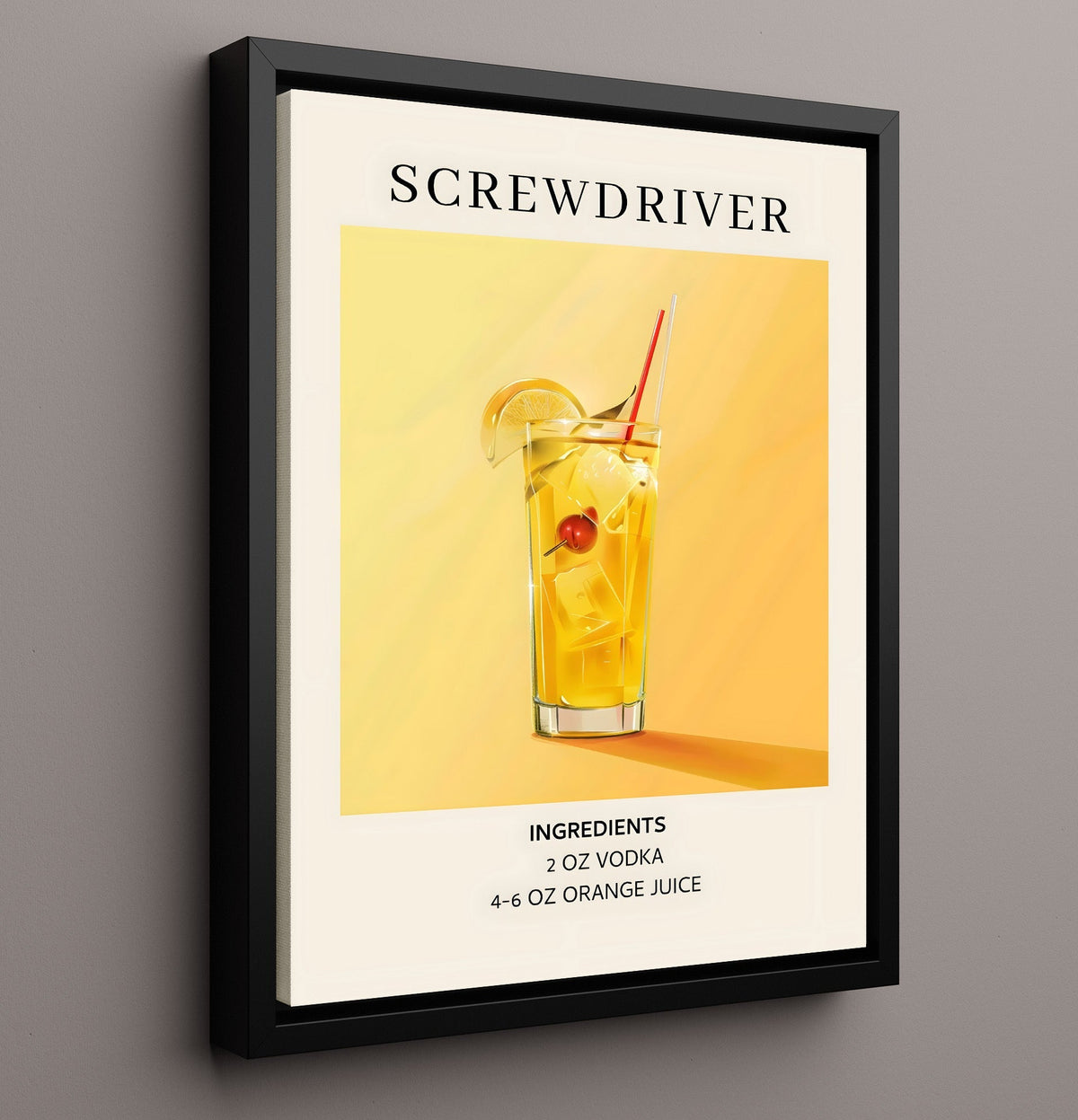 Screwdriver 8x10 Framed Canvas cocktail recipe wall art