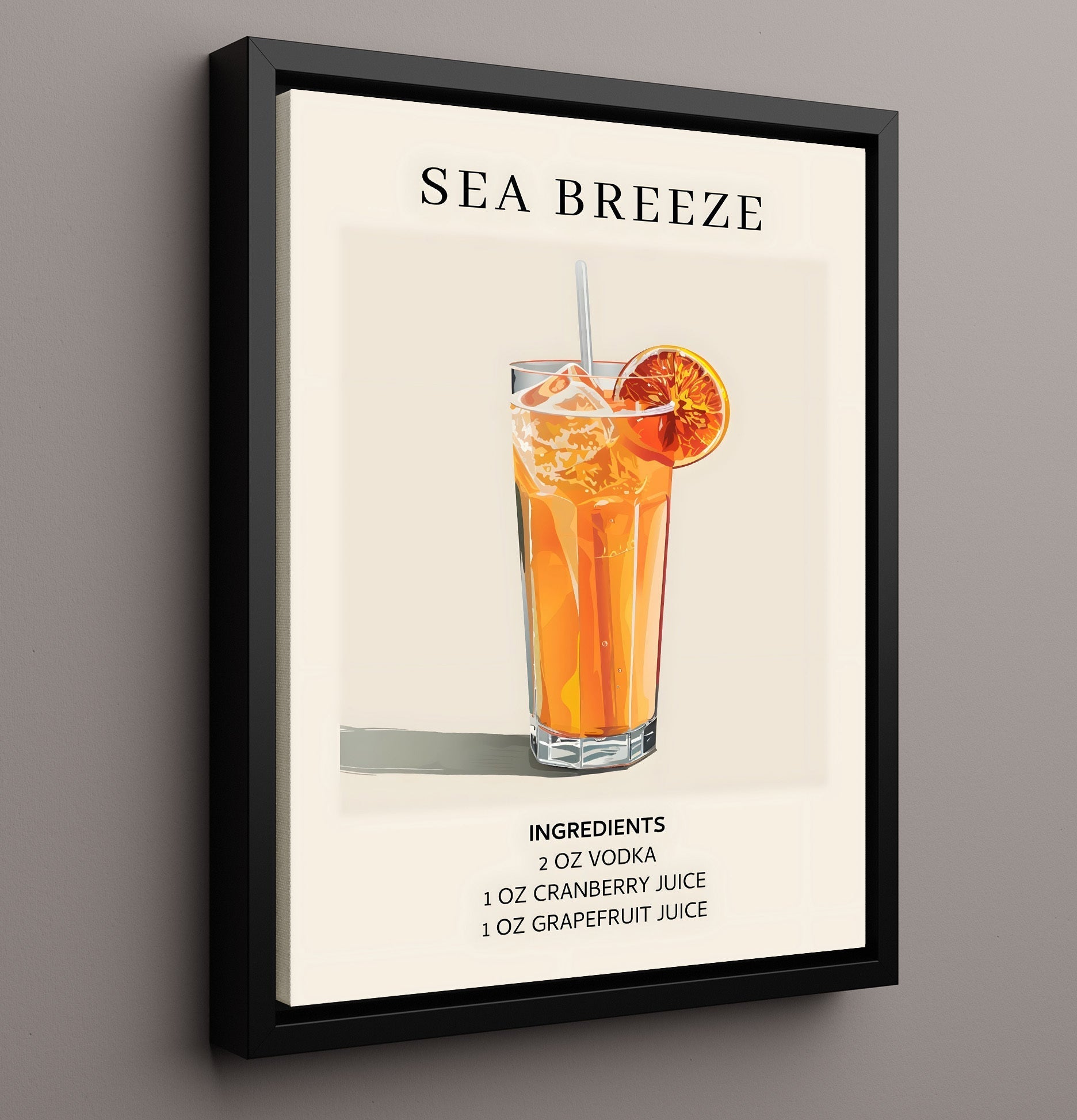 Sea Breeze 8x10 Framed Canvas cocktail recipe wall art