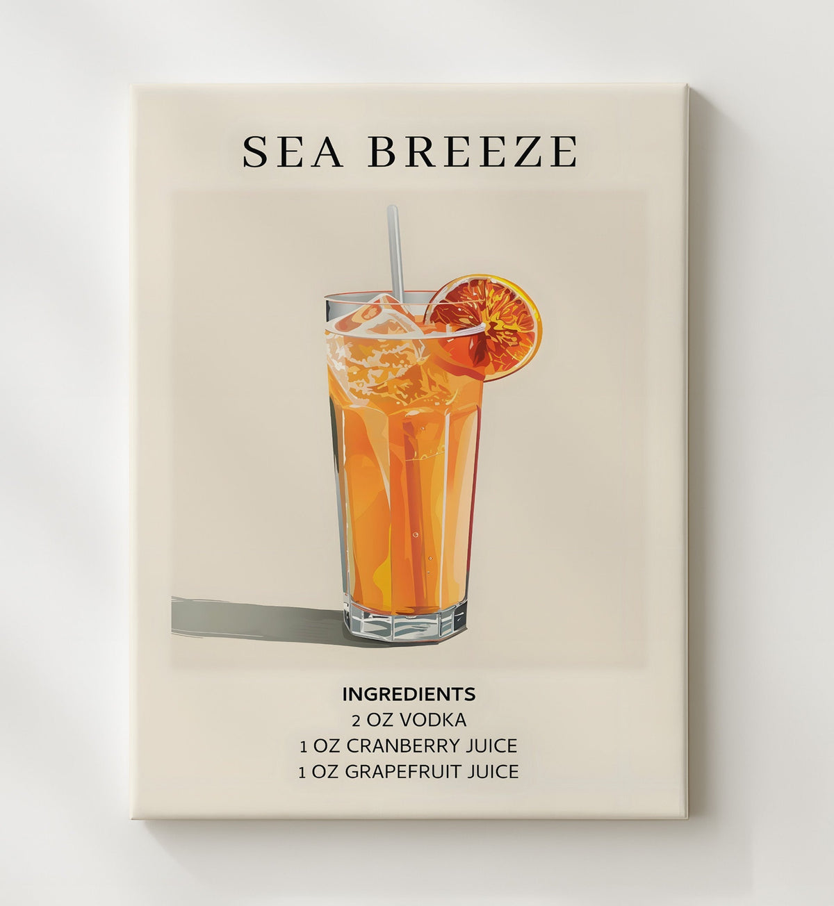 Sea Breeze 8x10 Canvas cocktail recipe wall art